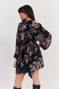 Floral Wrap Front Detail Skater Dress|In The Style