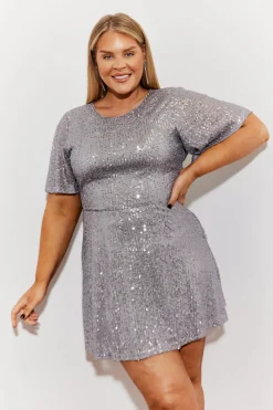Flutter Sleeve Cowl Back Sequin Mini Dress|In the Style Hot