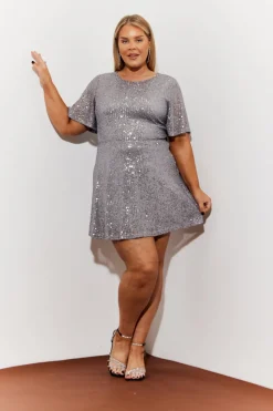 Flutter Sleeve Cowl Back Sequin Mini Dress|In the Style Hot