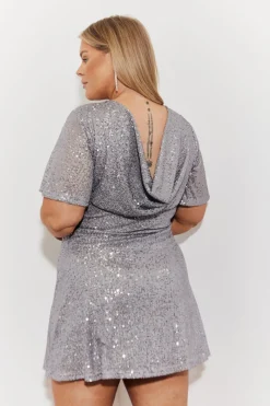 Flutter Sleeve Cowl Back Sequin Mini Dress|In the Style Hot