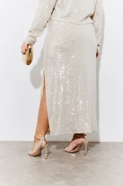 Sequin Slit Detail Midi Skirt|In the Style Sale