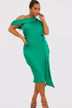Satin Asymmetric Neckline Midi Dress|In The Style Sale