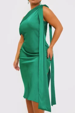 Satin Asymmetric Neckline Midi Dress|In The Style Sale
