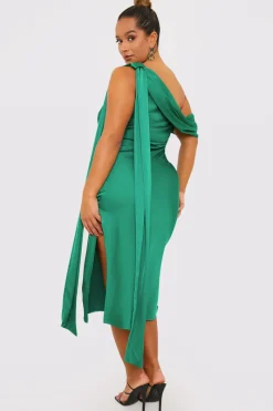 Satin Asymmetric Neckline Midi Dress|In The Style Sale