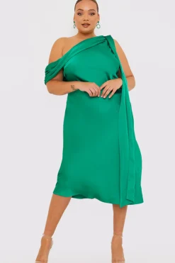 Satin Asymmetric Neckline Midi Dress|In The Style Sale