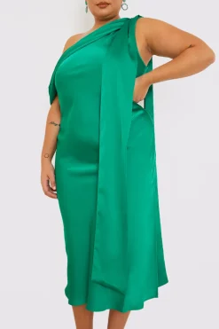 Satin Asymmetric Neckline Midi Dress|In The Style Sale
