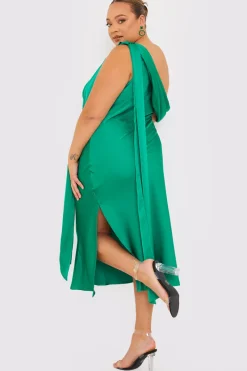 Satin Asymmetric Neckline Midi Dress|In The Style Sale