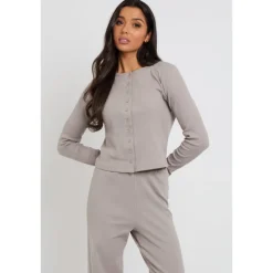 Grey Long Sleeved Button Front Top|Urban Bliss Clearance