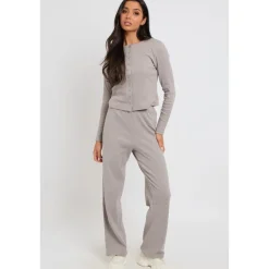 Grey Long Sleeved Button Front Top|Urban Bliss Clearance