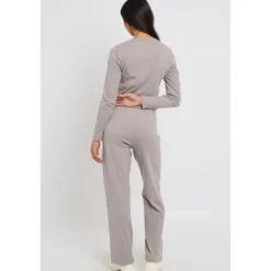 Grey Ribbed Wide Leg Trouser|Urban Bliss Outlet