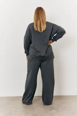 Grey Wash V Neck Split Hem Sweatshirt|In the Style Hot