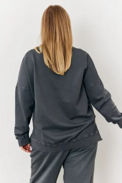 Grey Wash V Neck Split Hem Sweatshirt|In the Style Hot