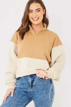 Half Zip Colour Block Toggle Sweat|In the Style Best