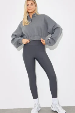 Half Zip Up Cropped Jersey Sweater|Fits Online