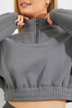 Half Zip Up Cropped Jersey Sweater|Fits Online
