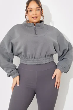 Half Zip Up Cropped Jersey Sweater|Fits Online