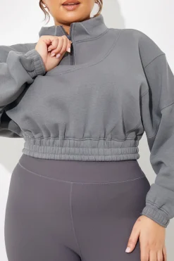 Half Zip Up Cropped Jersey Sweater|Fits Online