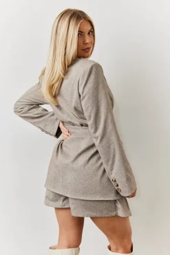 Herringbone Belted Single Breasted Oversized Blazer|In the Style Clearance