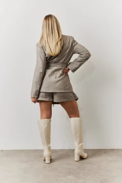 Herringbone Belted Single Breasted Oversized Blazer|In the Style Clearance