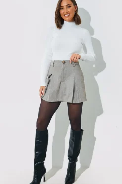Herringbone Check Pleated Skort|In the Style Outlet