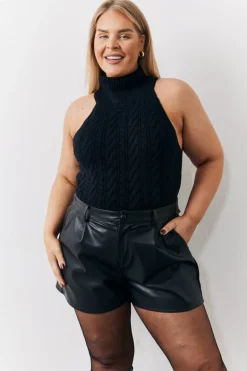 High Neck Cable Knit Sleeveless Top|In the Style Discount