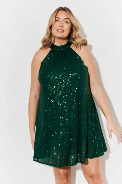High Neck Sequin Swing Mini Dress|In the Style New