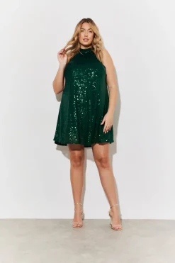 High Neck Sequin Swing Mini Dress|In the Style New