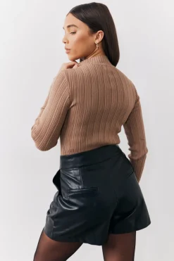 High Neck Variegated Rib Knit Bodysuit|In The Style Hot