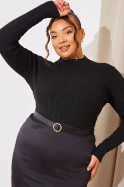 High Neck Variegated Rib Knit Bodysuit|In The Style Hot