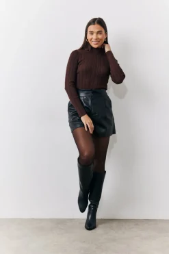 High Neck Variegated Rib Knit Top|In The Style Online