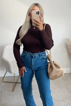 High Neck Variegated Rib Knit Top|In The Style Online