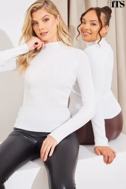 High Neck Variegated Rib Knit Top|In The Style Online