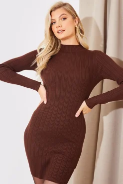 High Neck Variegated Rib Knit Mini Dress|In The Style Online
