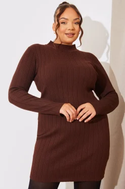 High Neck Variegated Rib Knit Mini Dress|In The Style Online