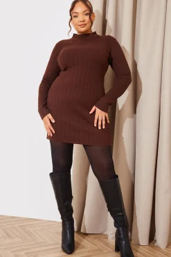 High Neck Variegated Rib Knit Mini Dress|In The Style Online