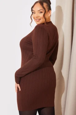 High Neck Variegated Rib Knit Mini Dress|In The Style Online