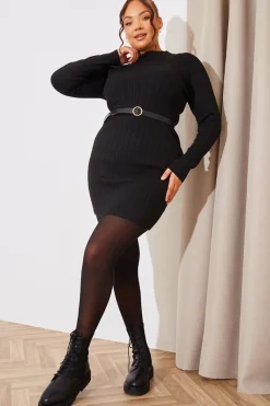 High Neck Variegated Rib Knit Mini Dress|In The Style Online