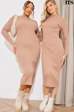 High Neck Variegated Rib Knit Midi Dress|In The Style Best