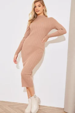 High Neck Variegated Rib Knit Midi Dress|In The Style Best