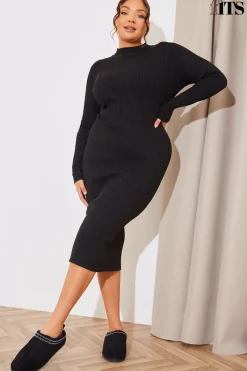 High Neck Variegated Rib Knit Midi Dress|In The Style Best