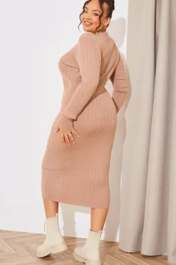 High Neck Variegated Rib Knit Midi Dress|In The Style Best