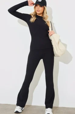 High Waist Kick Flare Rib Trouser|Fits Outlet