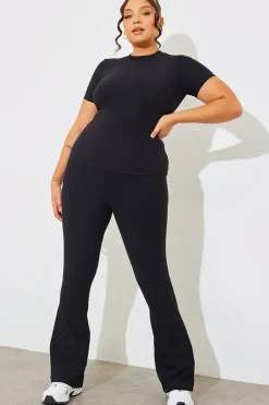 High Waist Kick Flare Rib Trouser|Fits Outlet