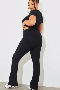 High Waist Kick Flare Rib Trouser|Fits Outlet