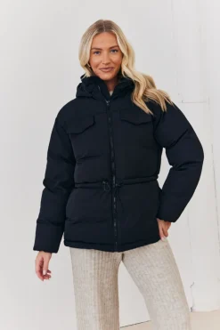 Hooded Drawstring Waist Puffer Coat|In the Style Hot