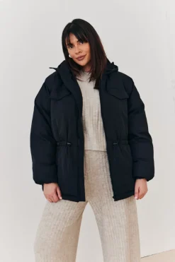 Hooded Drawstring Waist Puffer Coat|In the Style Hot