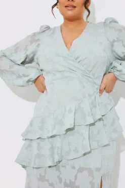 Jacquard Asymmetric Frill Wrap Midaxi Dress|In the Style Discount