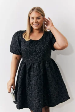 Jacquard Bow Back Puff Sleeve Smock Dress|In the Style Hot