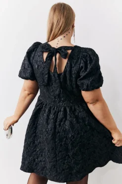 Jacquard Bow Back Puff Sleeve Smock Dress|In the Style Hot