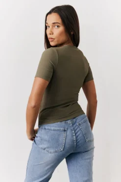 Ribbed Crew Neck Short Sleeve Top|In The Style Outlet